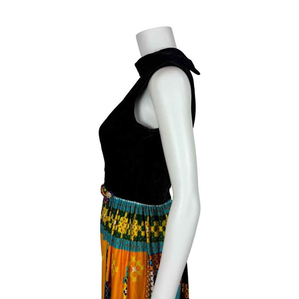 Vintage 60s Jumpsuit Womens XS Multicolored Wide Leg Pants Velvet Hostess Outfit - Picture 11 of 13